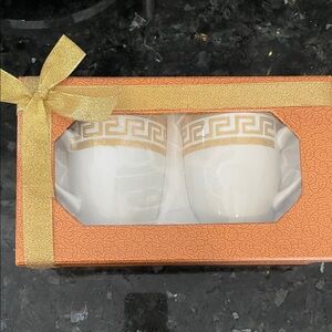 Elegant White and Gold Greek Key Teacup Set
